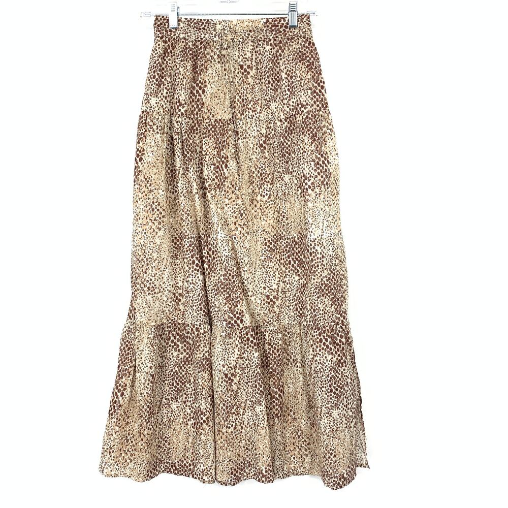 Seafolly Midi Skirt Womens Size XS Brown Cream Beige Spotted Drawstring Waist